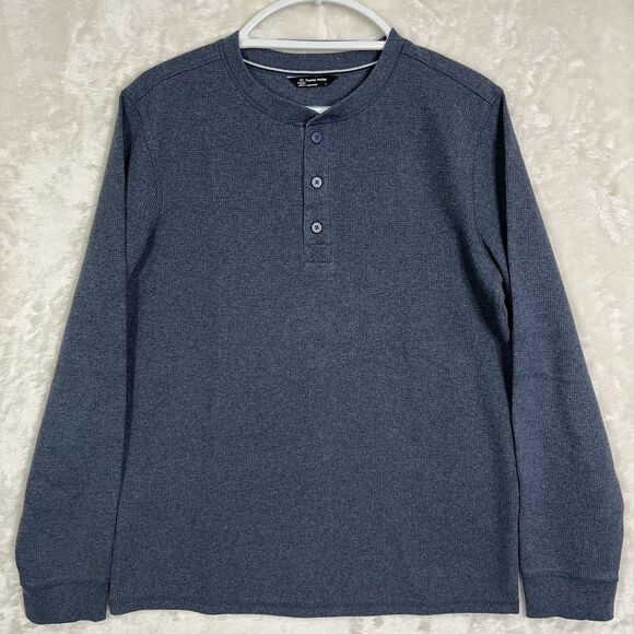 Thermal Henley 3 Button Front Long Sleeve Man’s Sz M Blue Regular Fit - Picture 2 of 8